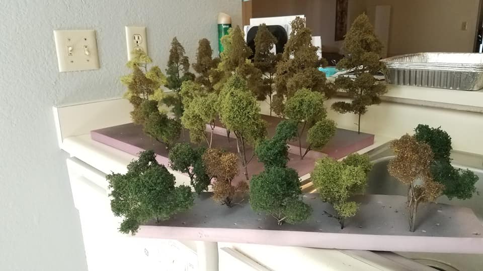 AN EXAMPLE OF SOME REALISTIC MODEL RAILROAD TREES MADE FROM SCRATCH